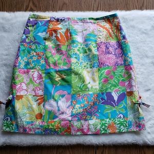 Lilly Pulitzer Vintage White Label Faux Patchwork Skirt Garden Patch Sz 8 Preppy